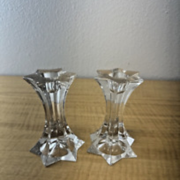 Mikasa Firestar Crystal Candle Sticks Holders Pair Star Small 4.25” Austria - Picture 1 of 4